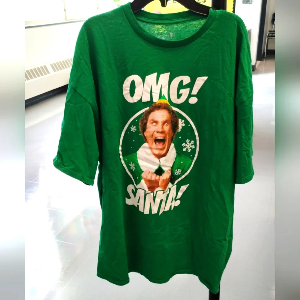 Men’s Christmas UGLY Size 2XL Official ELF Will Ferrell T-Shirt OMG Santa Green - Picture 2 of 10